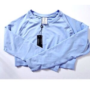 YOUNGLA W430 Women's Long Sleeve Crop Compression Top Size XL In Flirty Blue